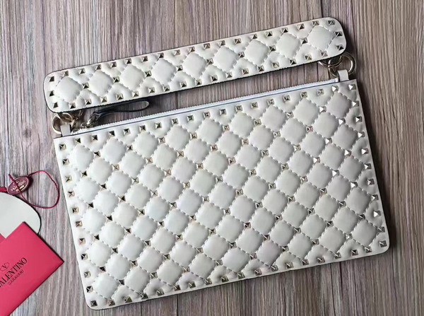 Valentino Garavani Rockstud Spike Clutch in White Lambskin For Sale