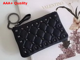 Valentino Garavani Rockstud Spike Keychain in Black Soft Lambskin with Ruthenium Finish Studs Replica