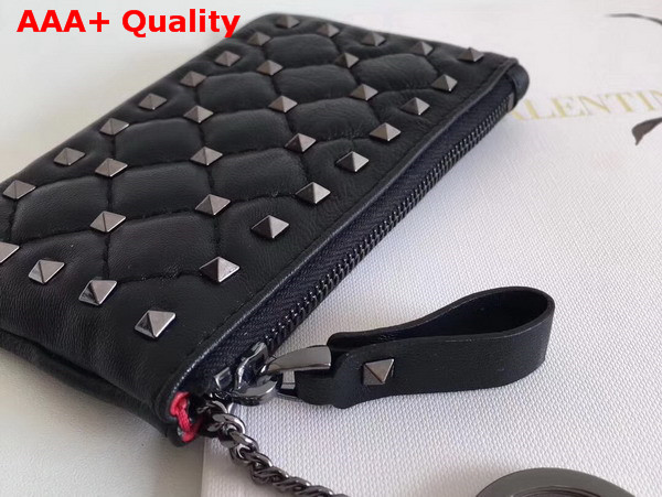 Valentino Garavani Rockstud Spike Keychain in Black Soft Lambskin with Ruthenium Finish Studs Replica