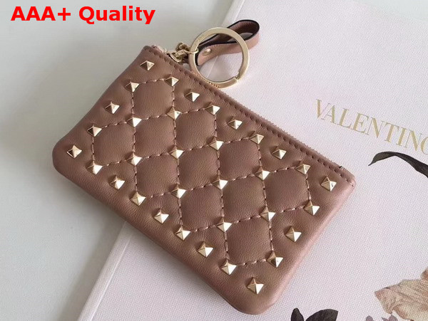 Valentino Garavani Rockstud Spike Keychain in Pink Soft Lambskin Leather with Light Gold Studs Replica