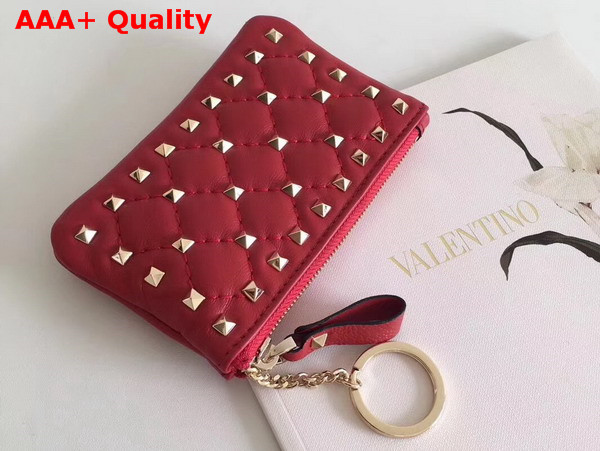 Valentino Garavani Rockstud Spike Keychain in Red Soft Lambskin with Light Gold Studs Replica