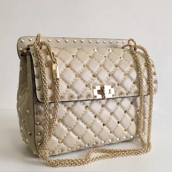 Valentino Garavani Rockstud Spike Medium Chain Bag in Beige Soft Nappa Lambskin Leather For Sale