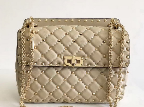 Valentino Garavani Rockstud Spike Medium Chain Bag in Beige Soft Nappa Lambskin Leather For Sale