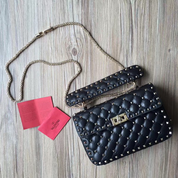 Valentino Garavani Rockstud Spike Medium Chain Bag in Black Soft Nappa Lambskin Leather For Sale