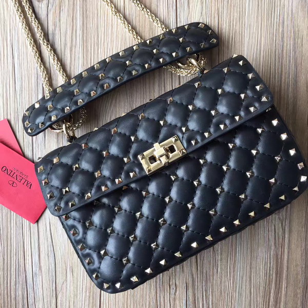 Valentino Garavani Rockstud Spike Medium Chain Bag in Black Soft Nappa Lambskin Leather For Sale