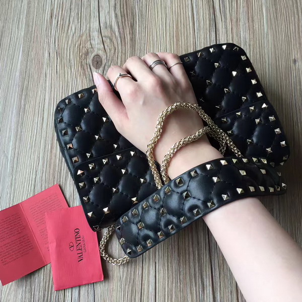 Valentino Garavani Rockstud Spike Medium Chain Bag in Black Soft Nappa Lambskin Leather For Sale