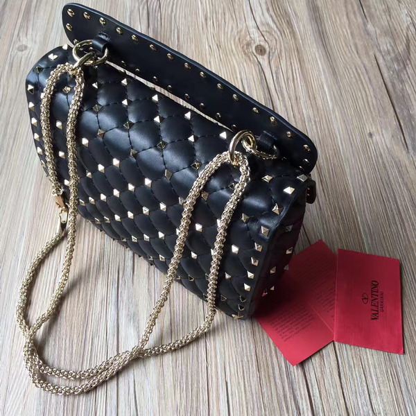 Valentino Garavani Rockstud Spike Medium Chain Bag in Black Soft Nappa Lambskin Leather For Sale