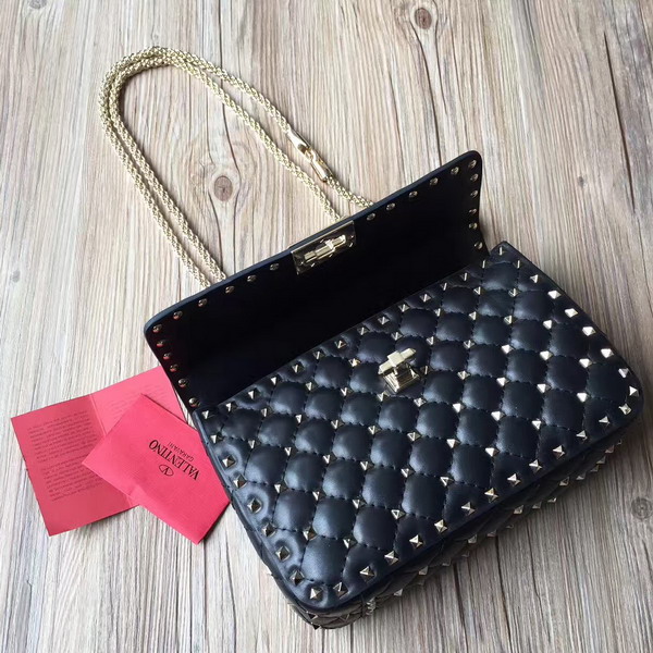 Valentino Garavani Rockstud Spike Medium Chain Bag in Black Soft Nappa Lambskin Leather For Sale