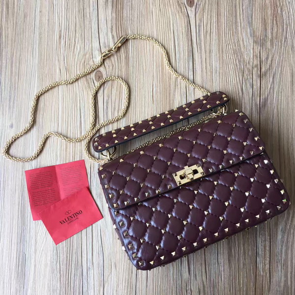 Valentino Garavani Rockstud Spike Medium Chain Bag in Burgundy Soft Nappa Lambskin Leather For Sale