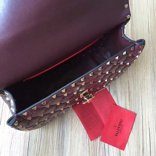 Valentino Garavani Rockstud Spike Medium Chain Bag in Burgundy Soft Nappa Lambskin Leather For Sale