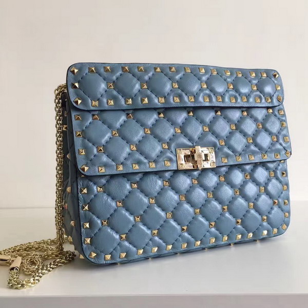 Valentino Garavani Rockstud Spike Medium Chain Bag in Light Blue Soft Nappa Lambskin Leather For Sale