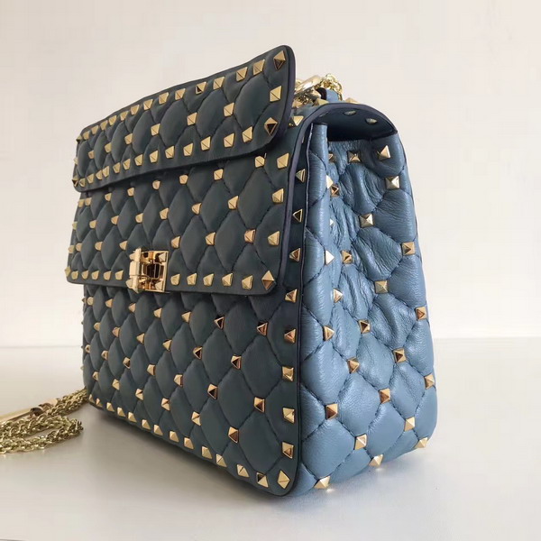 Valentino Garavani Rockstud Spike Medium Chain Bag in Light Blue Soft Nappa Lambskin Leather For Sale