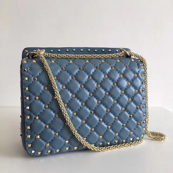 Valentino Garavani Rockstud Spike Medium Chain Bag in Light Blue Soft Nappa Lambskin Leather For Sale