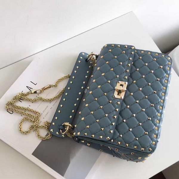 Valentino Garavani Rockstud Spike Medium Chain Bag in Light Blue Soft Nappa Lambskin Leather For Sale