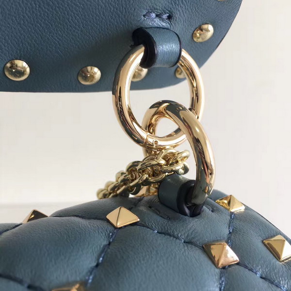 Valentino Garavani Rockstud Spike Medium Chain Bag in Light Blue Soft Nappa Lambskin Leather For Sale