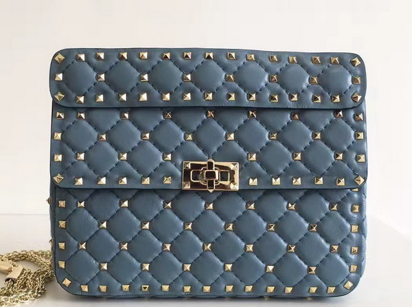 Valentino Garavani Rockstud Spike Medium Chain Bag in Light Blue Soft Nappa Lambskin Leather For Sale