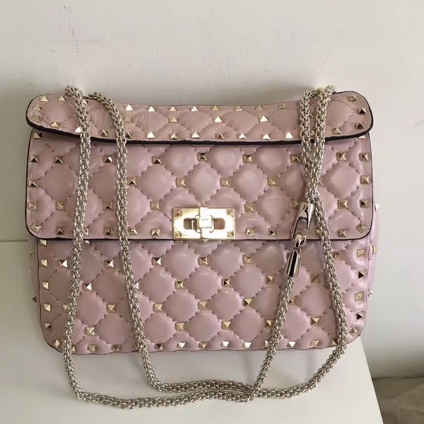 Valentino Garavani Rockstud Spike Medium Chain Bag in Light Pink Soft Nappa Lambskin Leather For Sale