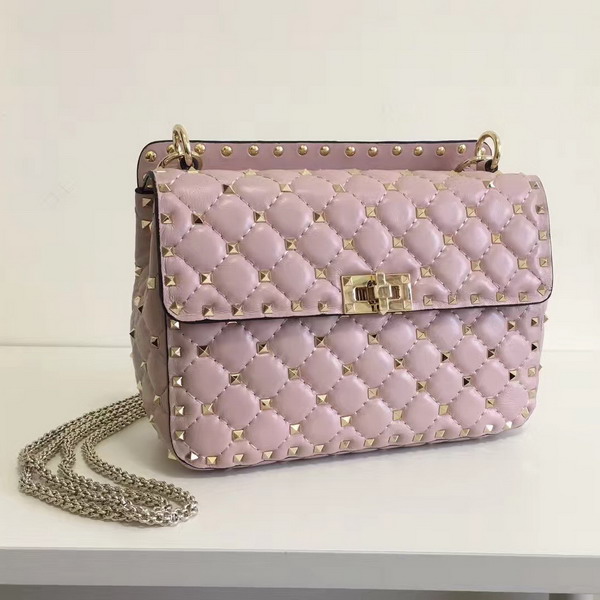 Valentino Garavani Rockstud Spike Medium Chain Bag in Light Pink Soft Nappa Lambskin Leather For Sale