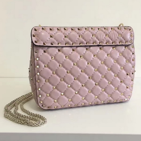 Valentino Garavani Rockstud Spike Medium Chain Bag in Light Pink Soft Nappa Lambskin Leather For Sale