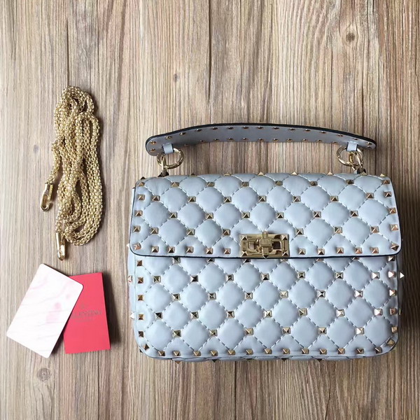 Valentino Garavani Rockstud Spike Medium Chain Bag in Pale Blue Soft Nappa Lambskin Leather For Sale