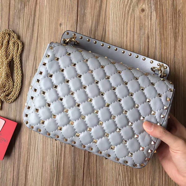 Valentino Garavani Rockstud Spike Medium Chain Bag in Pale Blue Soft Nappa Lambskin Leather For Sale