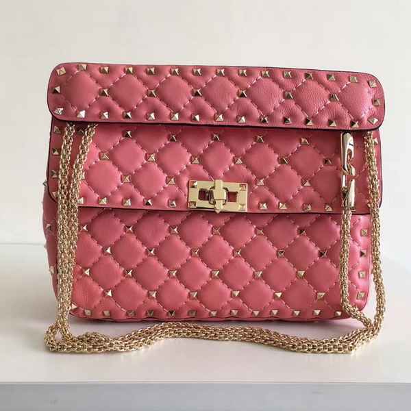 Valentino Garavani Rockstud Spike Medium Chain Bag in Pink Soft Nappa Lambskin Leather For Sale