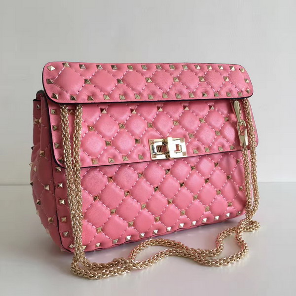 Valentino Garavani Rockstud Spike Medium Chain Bag in Pink Soft Nappa Lambskin Leather For Sale