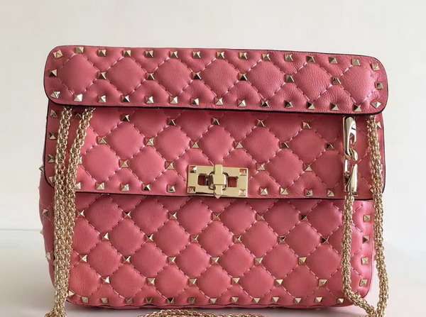 Valentino Garavani Rockstud Spike Medium Chain Bag in Pink Soft Nappa Lambskin Leather For Sale