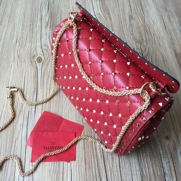 Valentino Garavani Rockstud Spike Medium Chain Bag in Red Soft Nappa Lambskin Leather For Sale