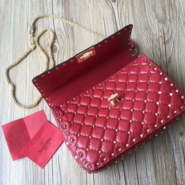 Valentino Garavani Rockstud Spike Medium Chain Bag in Red Soft Nappa Lambskin Leather For Sale