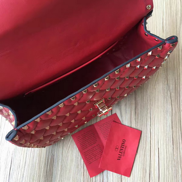 Valentino Garavani Rockstud Spike Medium Chain Bag in Red Soft Nappa Lambskin Leather For Sale