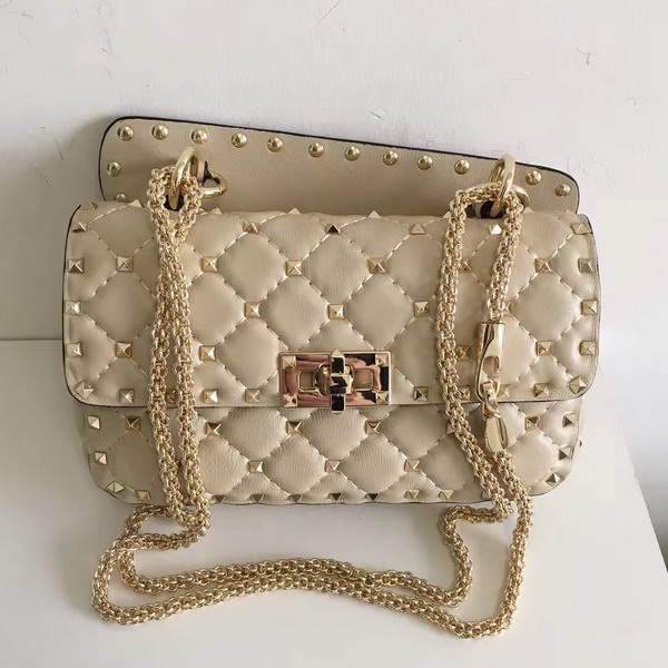 Valentino Garavani Rockstud Spike Small Chain Bag in Beige Soft Quilted Lambskin with Micro Stud Detailing For Sale