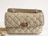 Valentino Garavani Rockstud Spike Small Chain Bag in Beige Soft Quilted Lambskin with Micro Stud Detailing For Sale