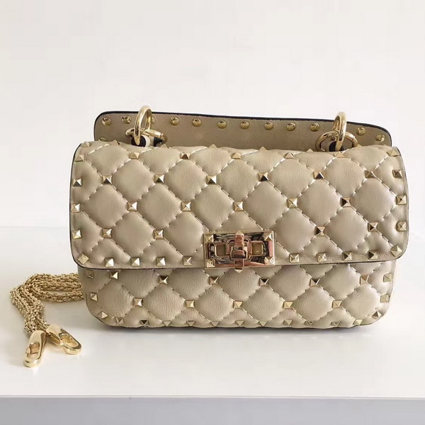 Valentino Garavani Rockstud Spike Small Chain Bag in Beige Soft Quilted Lambskin with Micro Stud Detailing For Sale