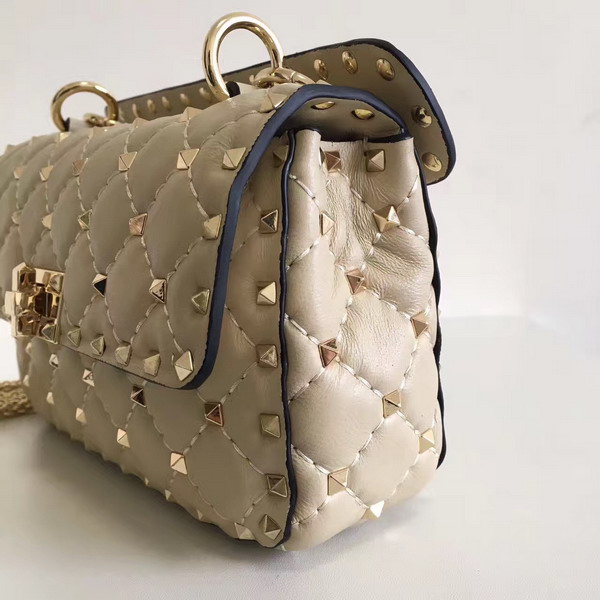 Valentino Garavani Rockstud Spike Small Chain Bag in Beige Soft Quilted Lambskin with Micro Stud Detailing For Sale