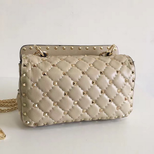 Valentino Garavani Rockstud Spike Small Chain Bag in Beige Soft Quilted Lambskin with Micro Stud Detailing For Sale