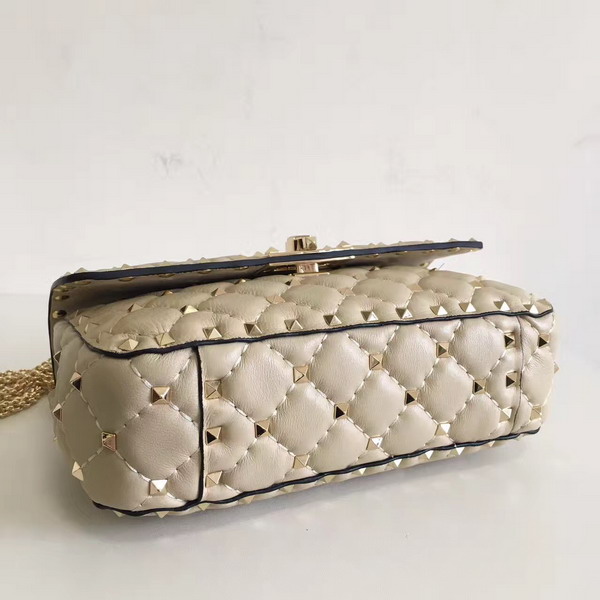 Valentino Garavani Rockstud Spike Small Chain Bag in Beige Soft Quilted Lambskin with Micro Stud Detailing For Sale