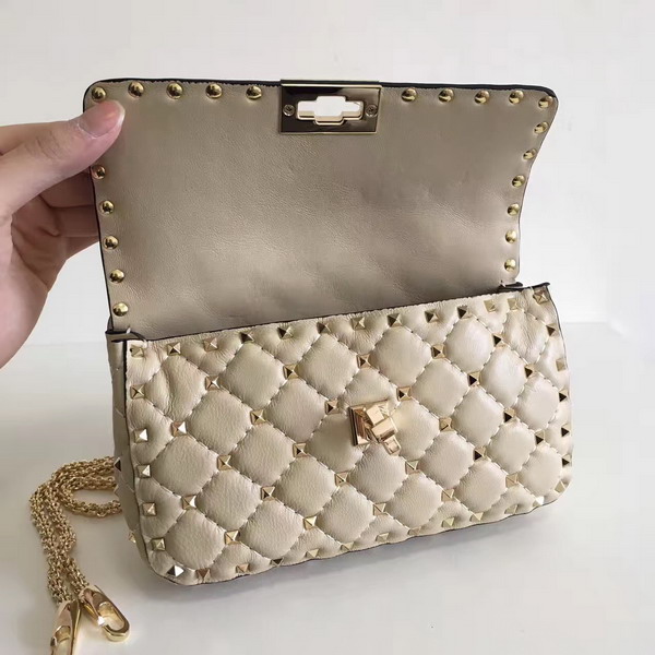 Valentino Garavani Rockstud Spike Small Chain Bag in Beige Soft Quilted Lambskin with Micro Stud Detailing For Sale