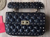 Valentino Garavani Rockstud Spike Small Chain Bag in Black Soft Quilted Lambskin with Micro Stud Detailing For Sale