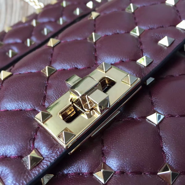 Valentino Garavani Rockstud Spike Small Chain Bag in Burgundy Soft Lambskin Leather For Sale