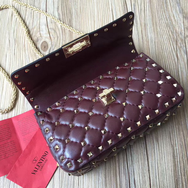 Valentino Garavani Rockstud Spike Small Chain Bag in Burgundy Soft Lambskin Leather For Sale