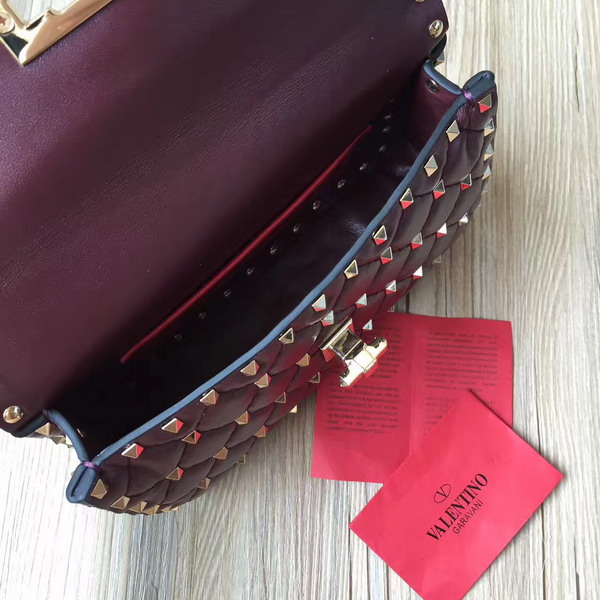 Valentino Garavani Rockstud Spike Small Chain Bag in Burgundy Soft Lambskin Leather For Sale