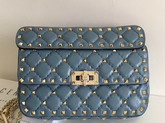 Valentino Garavani Rockstud Spike Small Chain Bag in Light Blue Soft Lambskin Leather For Sale