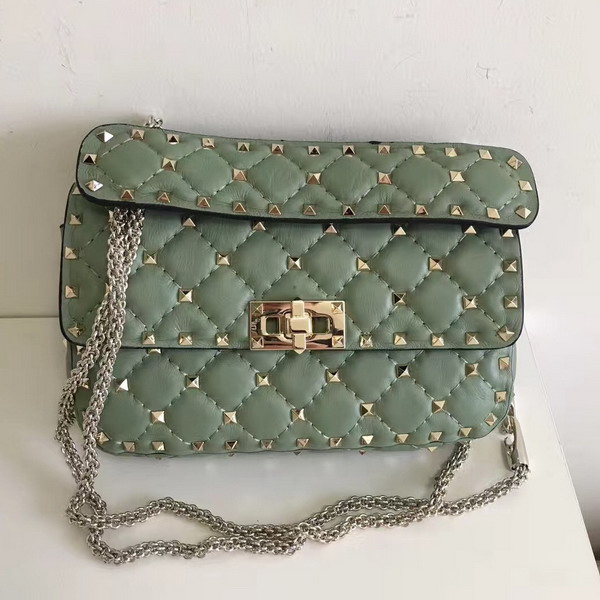 Valentino Garavani Rockstud Spike Small Chain Bag in Light Green Soft Lambskin Leather For Sale