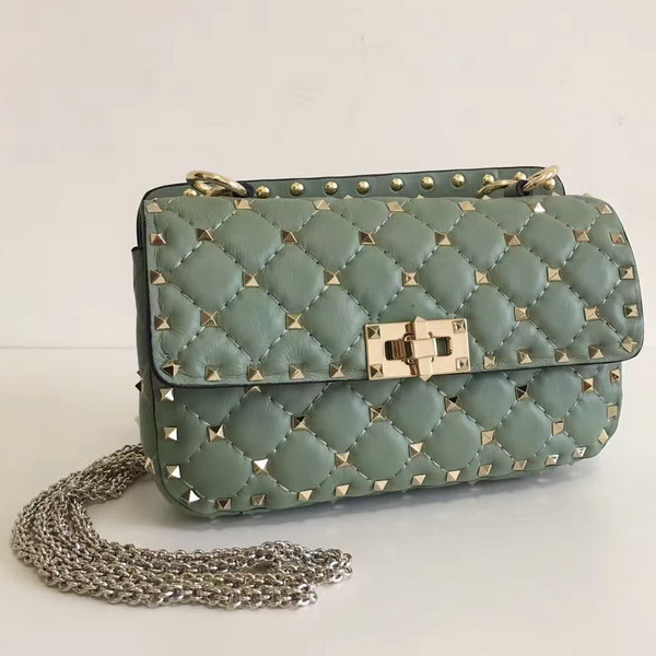 Valentino Garavani Rockstud Spike Small Chain Bag in Light Green Soft Lambskin Leather For Sale