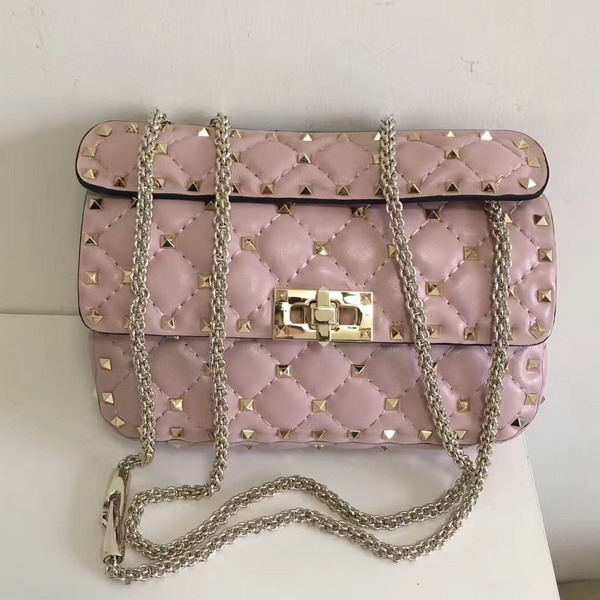 Valentino Garavani Rockstud Spike Small Chain Bag in Light Pink Soft Lambskin Leather For Sale