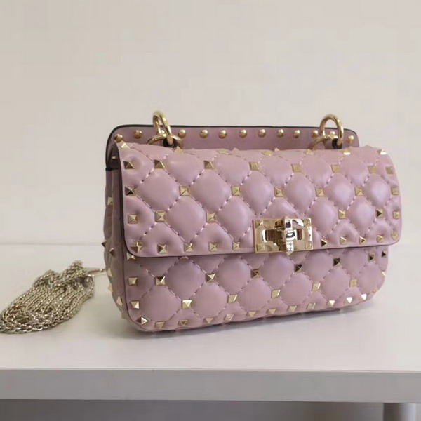 Valentino Garavani Rockstud Spike Small Chain Bag in Light Pink Soft Lambskin Leather For Sale