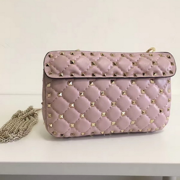 Valentino Garavani Rockstud Spike Small Chain Bag in Light Pink Soft Lambskin Leather For Sale