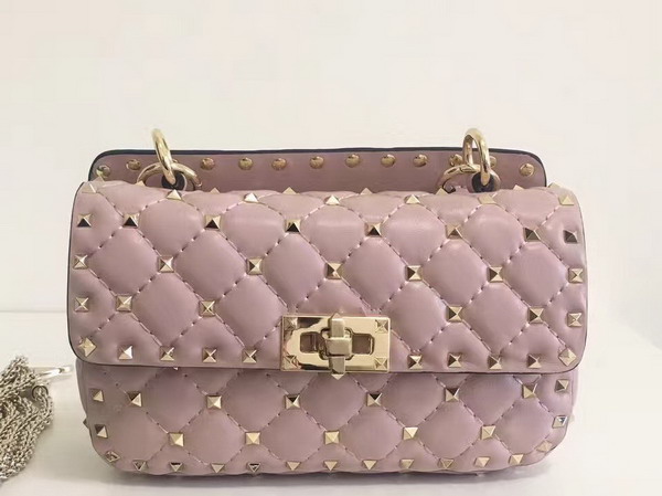 Valentino Garavani Rockstud Spike Small Chain Bag in Light Pink Soft Lambskin Leather For Sale