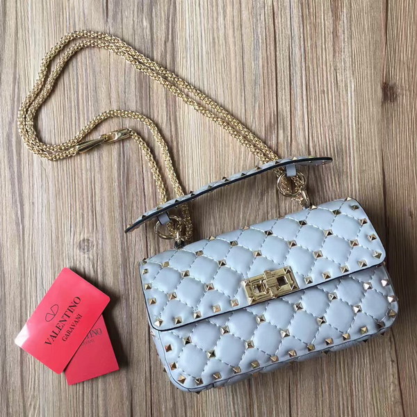 Valentino Garavani Rockstud Spike Small Chain Bag in Pale Blue Soft Lambskin Leather For Sale